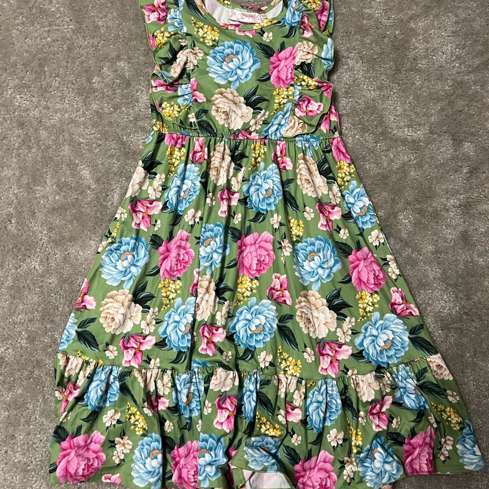 Love Sprinkles Floral Kids Dress - Green, Pink, Blue Size 8/10